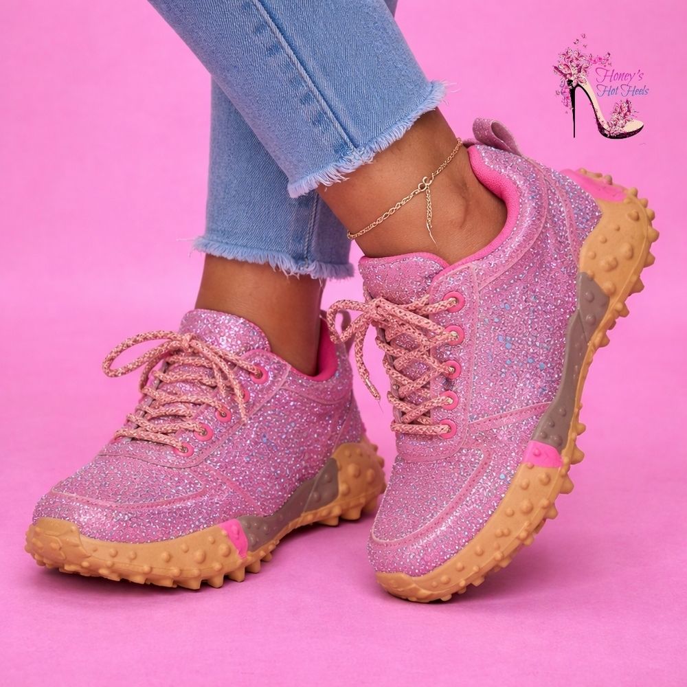 Rhinestone Embellished Pink Sneakers